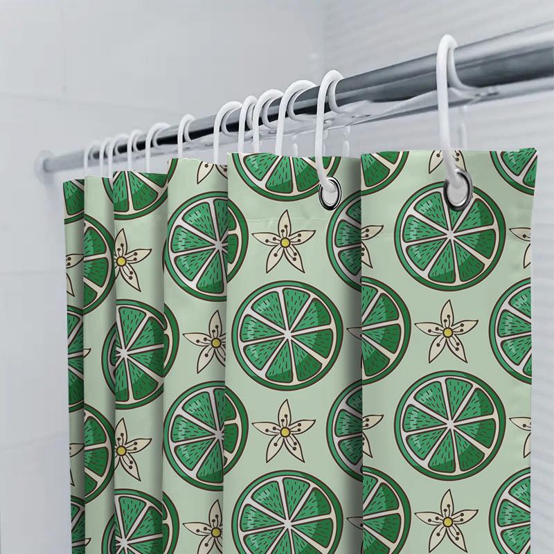 Green Fruit Shower Curtain Bathroom Decor With Lemon Lime Pattern For Home Decor