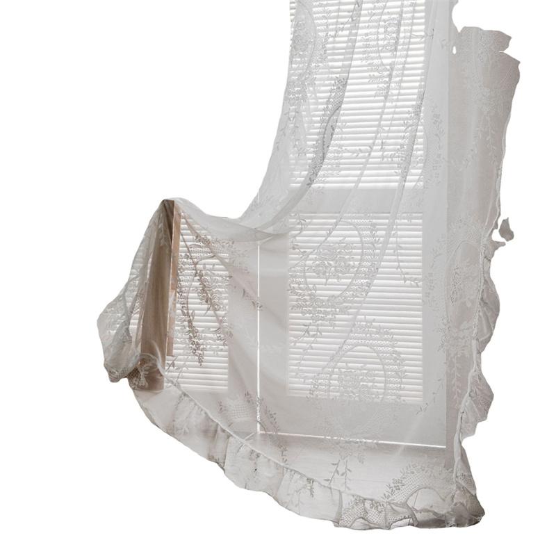 Breathable Lace Window Curtains - Vintage Ruffled Sheers for Bay Window/Balcony, Cottage Style Room Divider with Wave Trim (Ready-to-Hang) 1pc