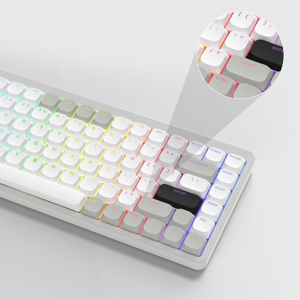 Womier Juego Completo de Teclas PBT de Perfil Bajo de 143 Teclas para Teclados con Interruptores Cherry Gateron MX de 60%, 65%, 75% y 100%, Negro, Gris y Blanco