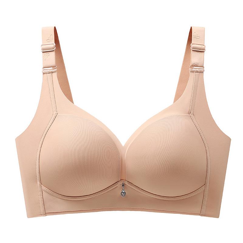 

2025 Новый стиль Большая грудь Гладкий бесшовный без стального кольца Бюстгальтер с полной чашкой Невидимая чашка Большая грудь Маленькое нижнее белье Женский бюстгальтер 44/100 бежевый