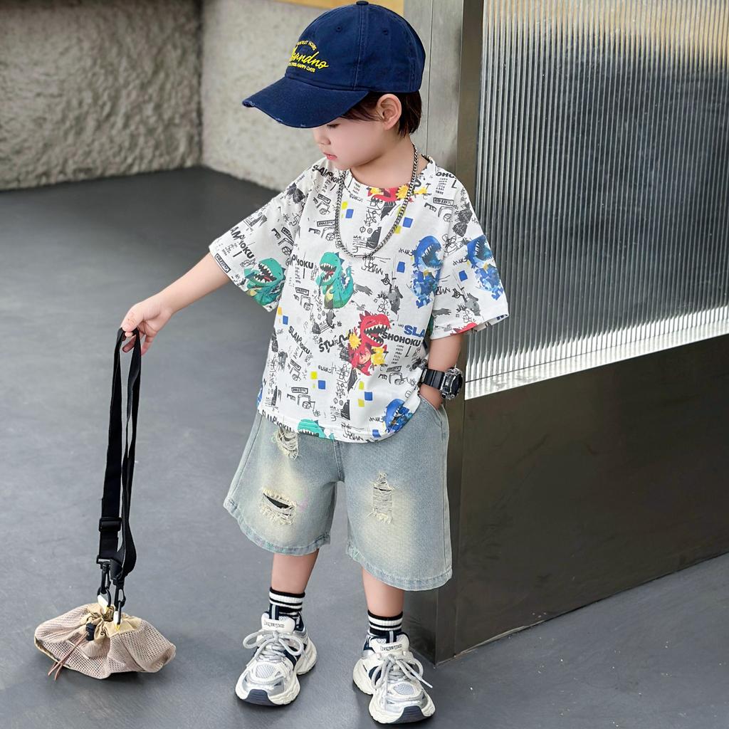 Boys' Summer Set 2026 New Handsome Boys' Cartoon Short Sleeve Children's Summer Set Half Sleeve Children's Set Two Piece Trendy
