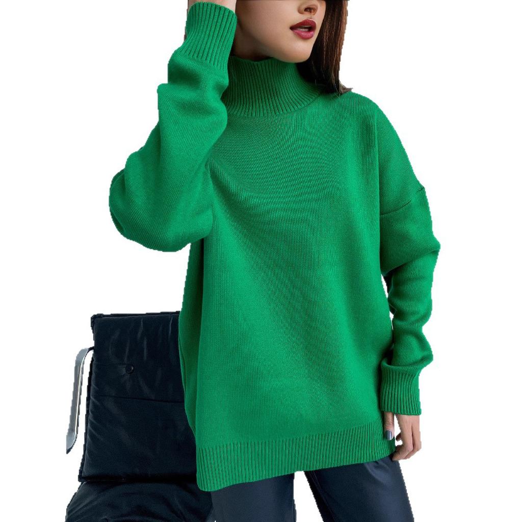 Solid Colour Half-high Collar Knitted Jumper Autumn Winter Fashion Simple Loose Warm Pullover Temperament Elegance Comfortable Long Sleeves Sweater