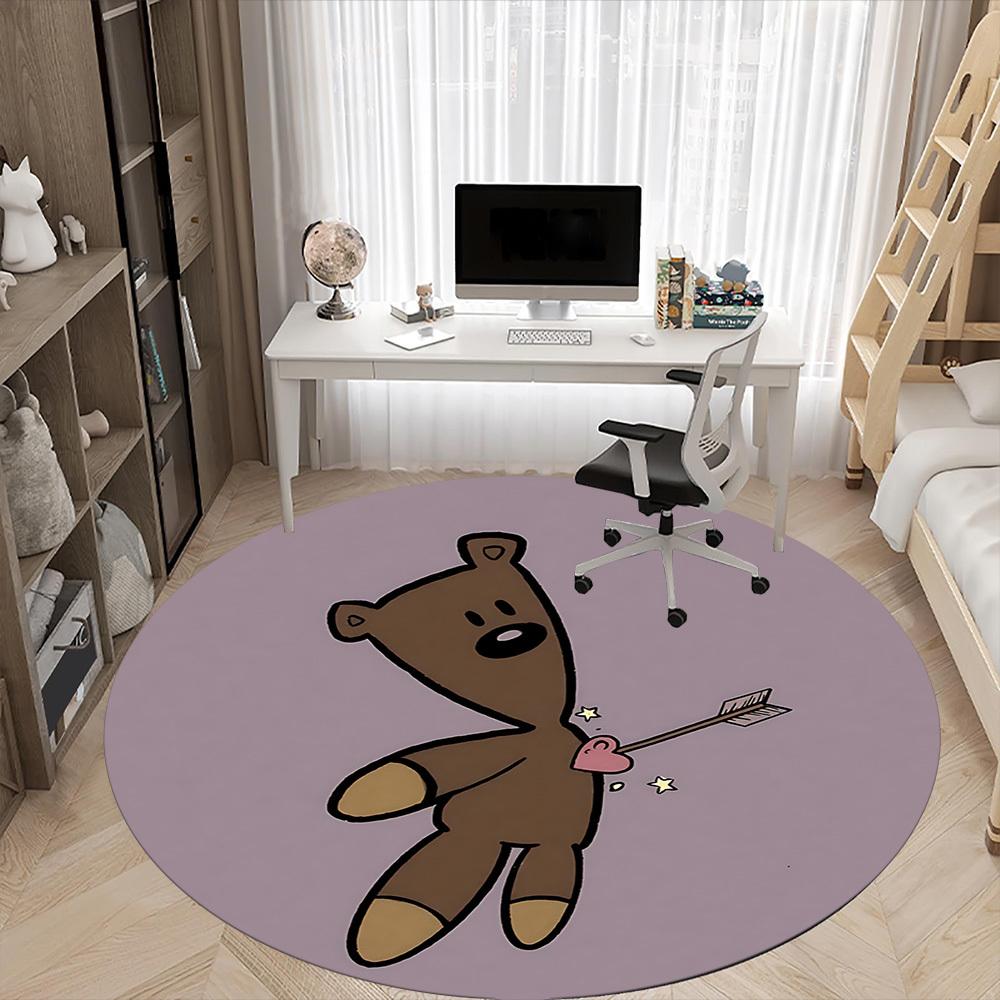 1pc Teddy Bear Office Round Area Rug, Mat Suitable ForOffice, Under Office Chairs Bedroom Living Room Home Decor, Room Deco