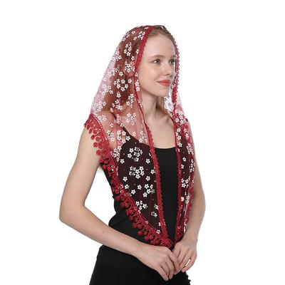 Monochrome Fringed Small Flower Triangular Scarf Spring and Autumn Breathable Lace Triangular Scarf Veil Hand Hook Flower