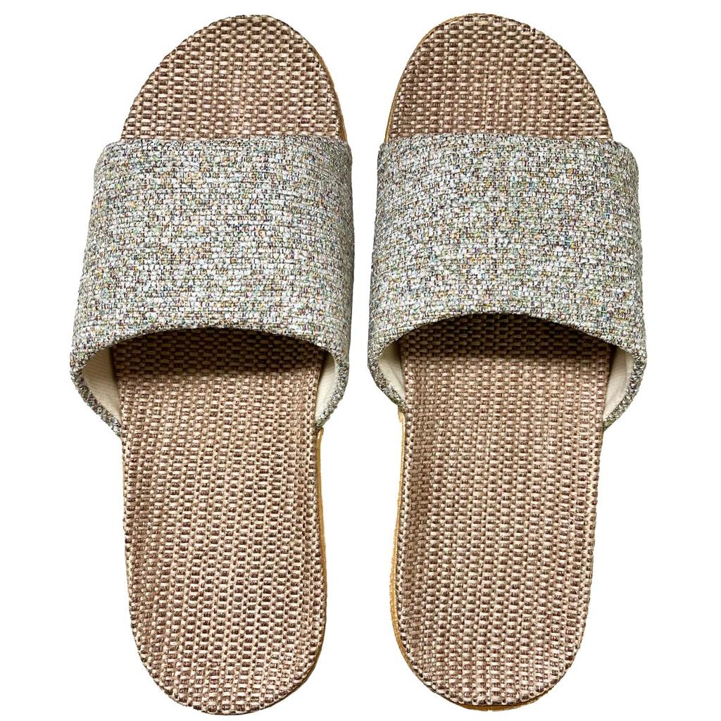 KASSAI Linen Slippers of 4 1 1 (Set (2 Beige, Blue, Brown), 26.0 cm)