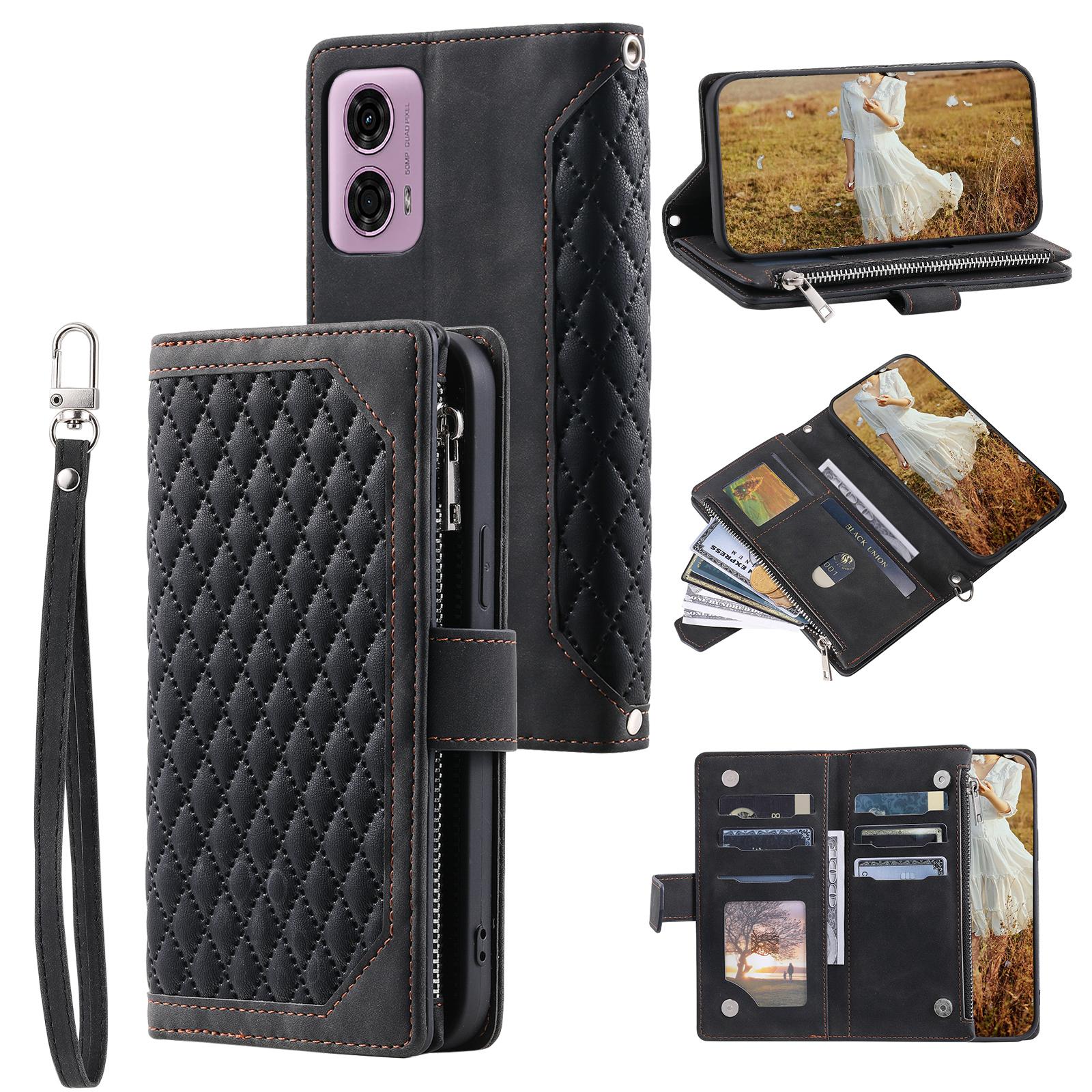 

Style 005 For Motorola Moto G85 5G/S50 Neo 5G Case Rhombus PU Leather Zipper Phone Cover Black
