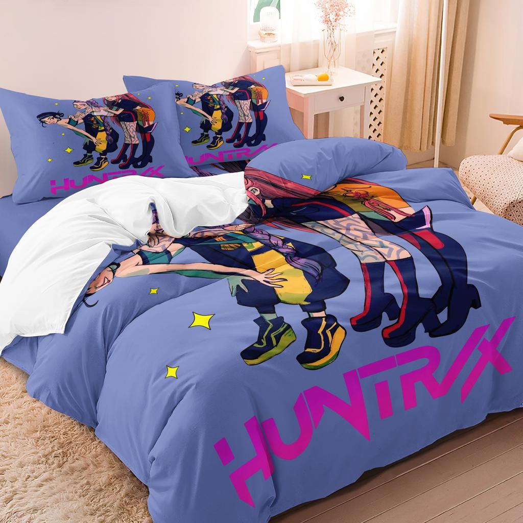 K-Pop Bettwäscheset Dämonenjäger Motiv Bunter Druck Polyester Schlafzimmer Bettlaken Bettbezug Geschenk Heimtextilien