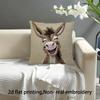 2D flach-Lustige lächelnde Donker Leinen Kissenbezug, Niedlicher Bauernhof Tier Dekorativer Kissenbezug für Sofa Schlafzimmer Wohnzimmer