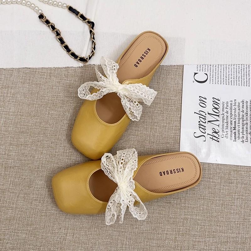 French bag head half slippers women's outer wear 2025 summer new flat-bottomed cool slippers lazy one pedal Mueller shoes