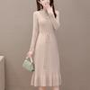 Women's Mink-proof Knitted Dress Loose Solid Color Mid-length Sweater Dress Knee-length Fishtail Dress for Autumn and Winter