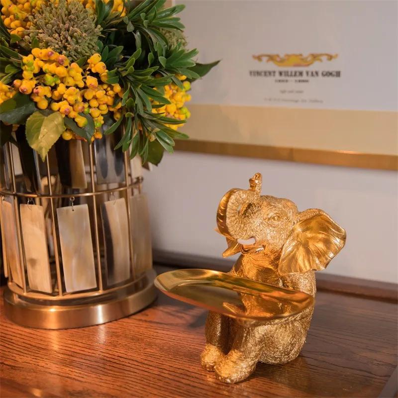Resin Crafts Elephant Trays Keys Candies Storage Ornaments Home Decor Living Room Foyer TV Cabinet Decorations Exquisite Gifts