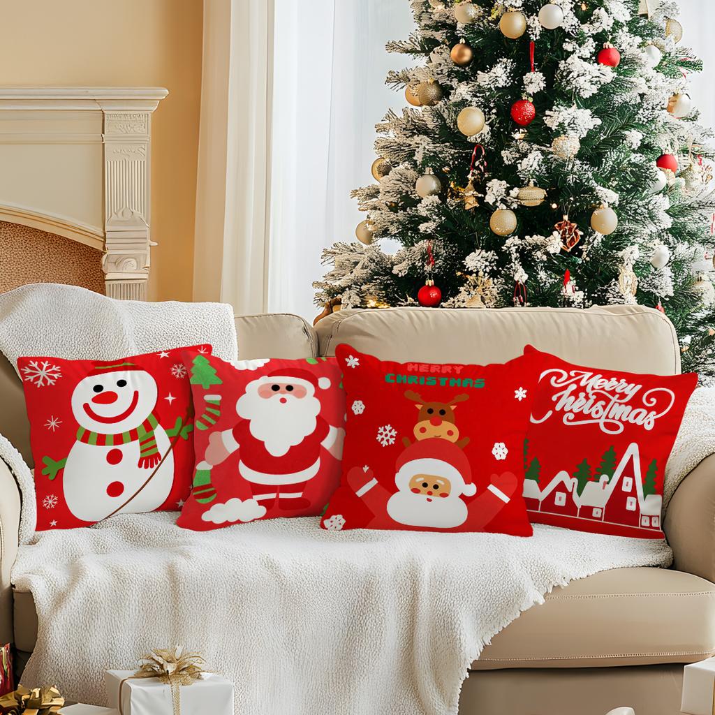 Red Christmas Theme Pillowcase Bedroom Sofa Cushion Cover 100% Polyester Living Room Soft Cushion Pillowcase Home Decor