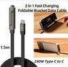 240 Вт Швидка Зарядка Складаний Кронштейн Кабель для Передачі Даних 2-в-1 Дріт для Передачі Даних 1,5 м Складана Підставка Кабель для Зарядки Підставка для Телефону Планшета Type-C до Type-C