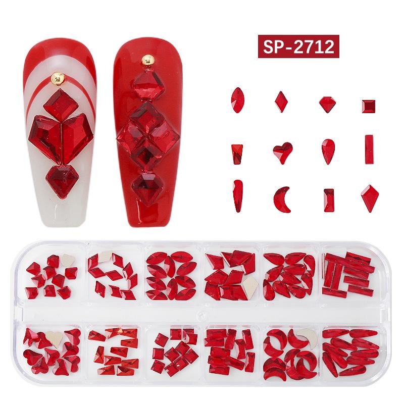 12-Grid Irregular Transparent AB Glass Diamonds for Nail Art