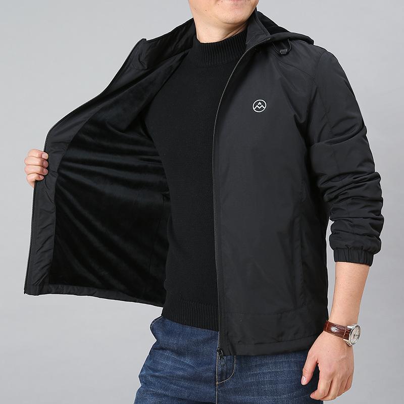 Men's New Autumn and Winter Velvet Thickened Hooded Jacket Men's Multi-pocket Removable Hooded Jacket
