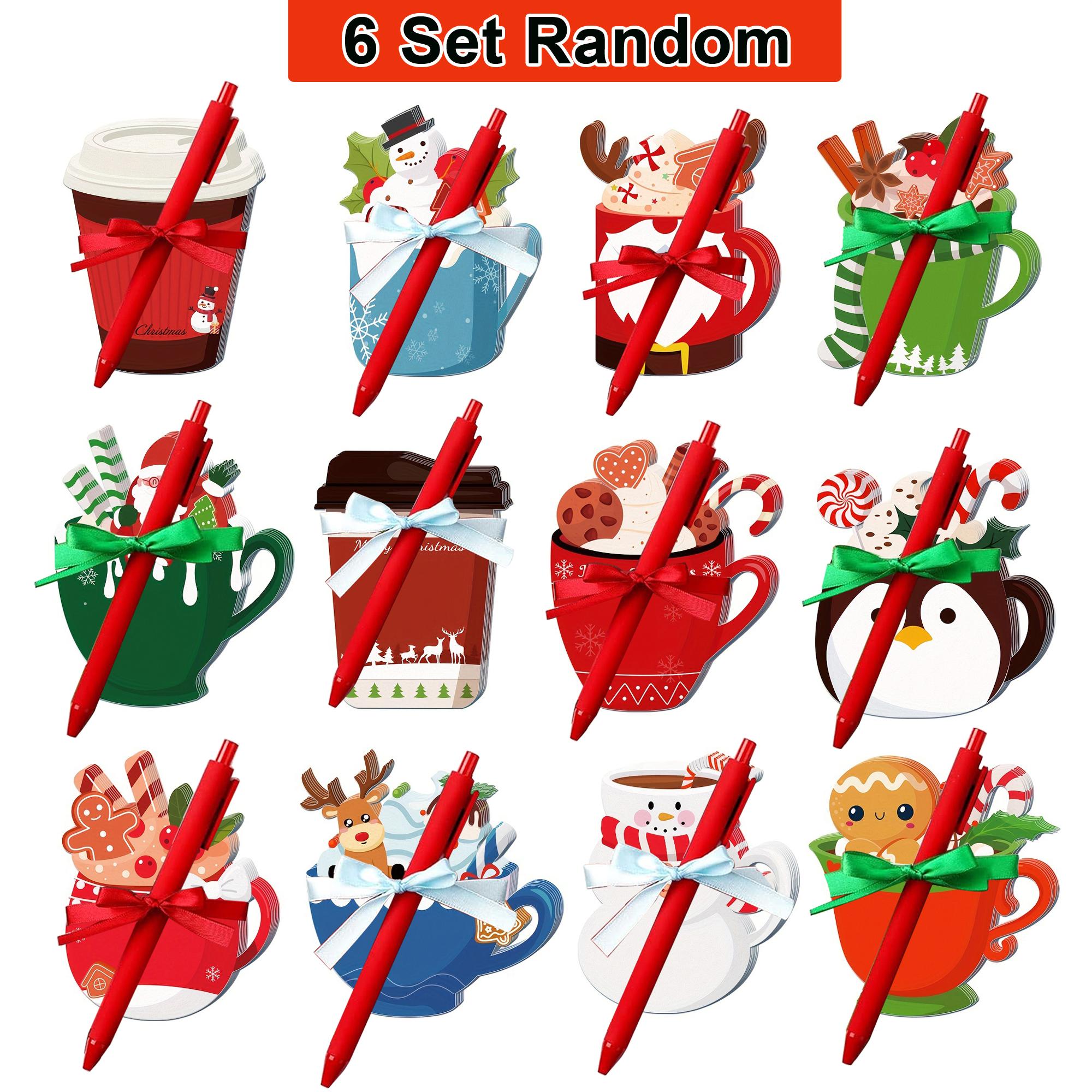 

12-piece Cute Christmas Coffee Cup Memo Pad Set with Pen, Holiday Memo Pad Set Suitable for Study, Work, and Decoration Christmas Party Gift Random 6 set