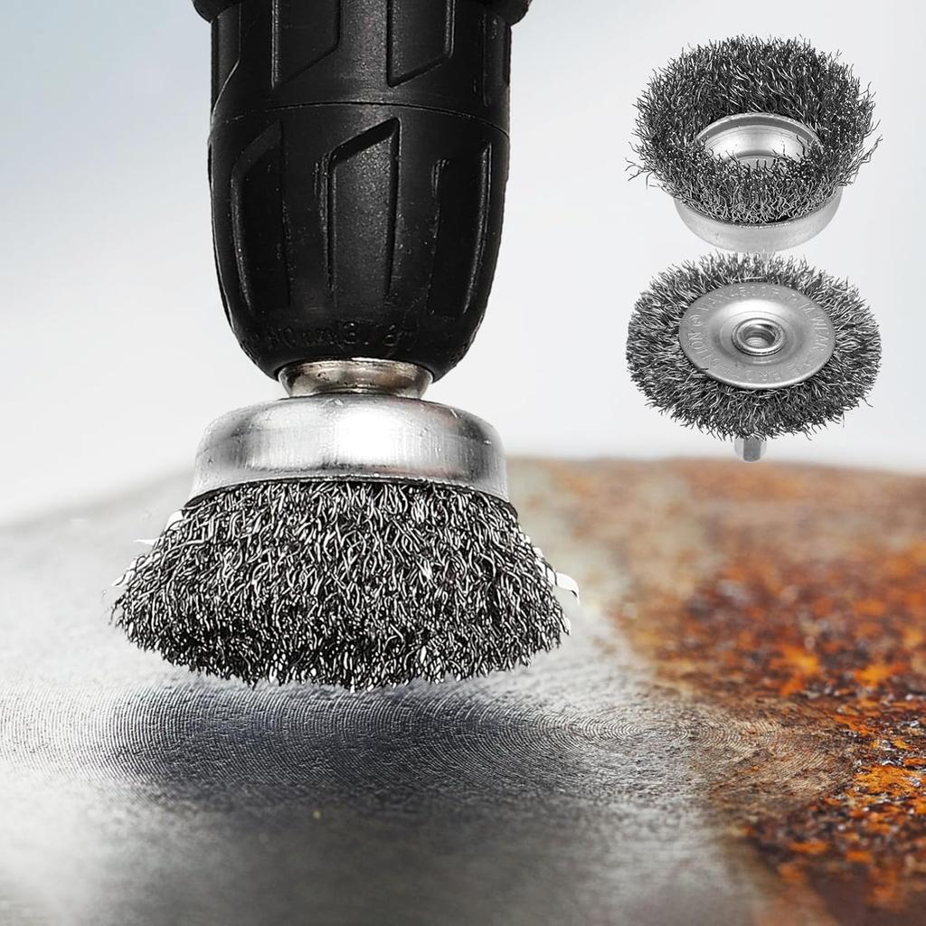 Wire Wheel Brush Hex Shank Crimped Cup Brush Paint Removal Cleaning Rust Steel Brushes Power Rotary Grinding Polishing Tools