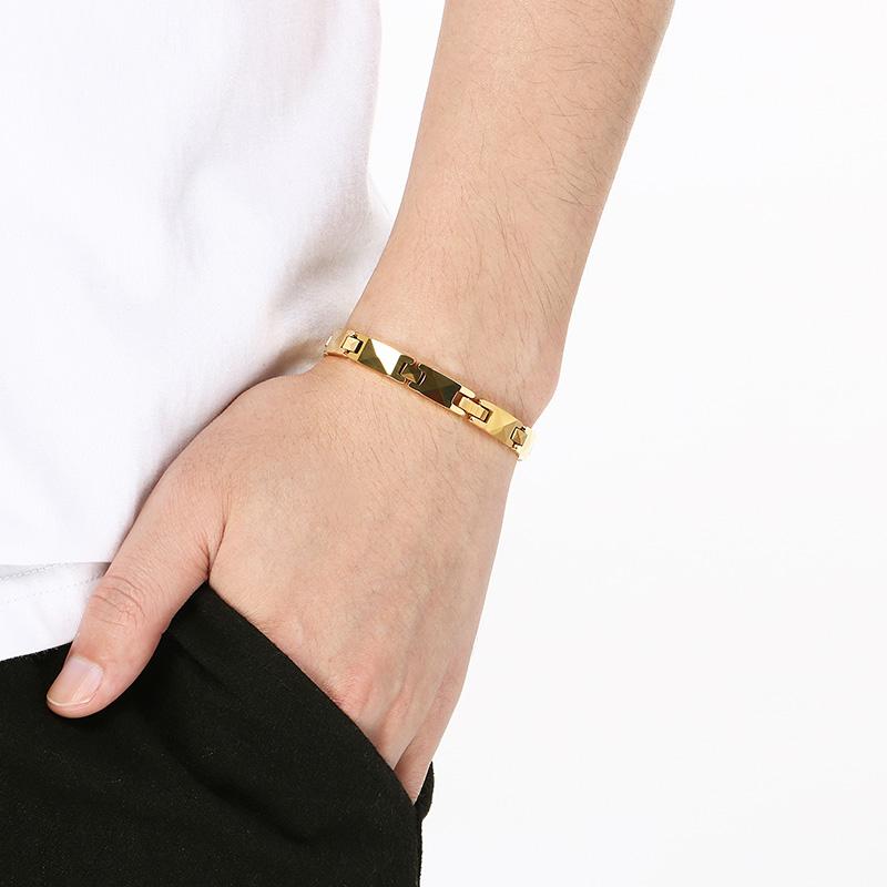 Gold Color Tungste Bracelet for Men Geometric Link Wristband Minimalist Jewelry Daily Casual Party Accessory Gift