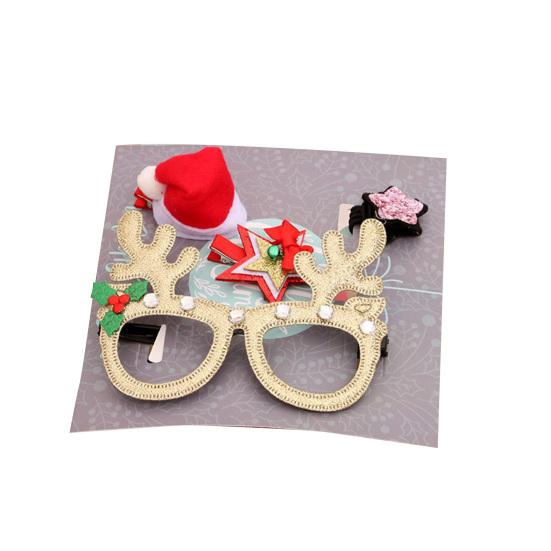 1 Set Cute Christmas Tree Kids Frame Glasses Hair Clip Wear-resistant Santa Claus Frame Glasses Hair Clip for Gifts