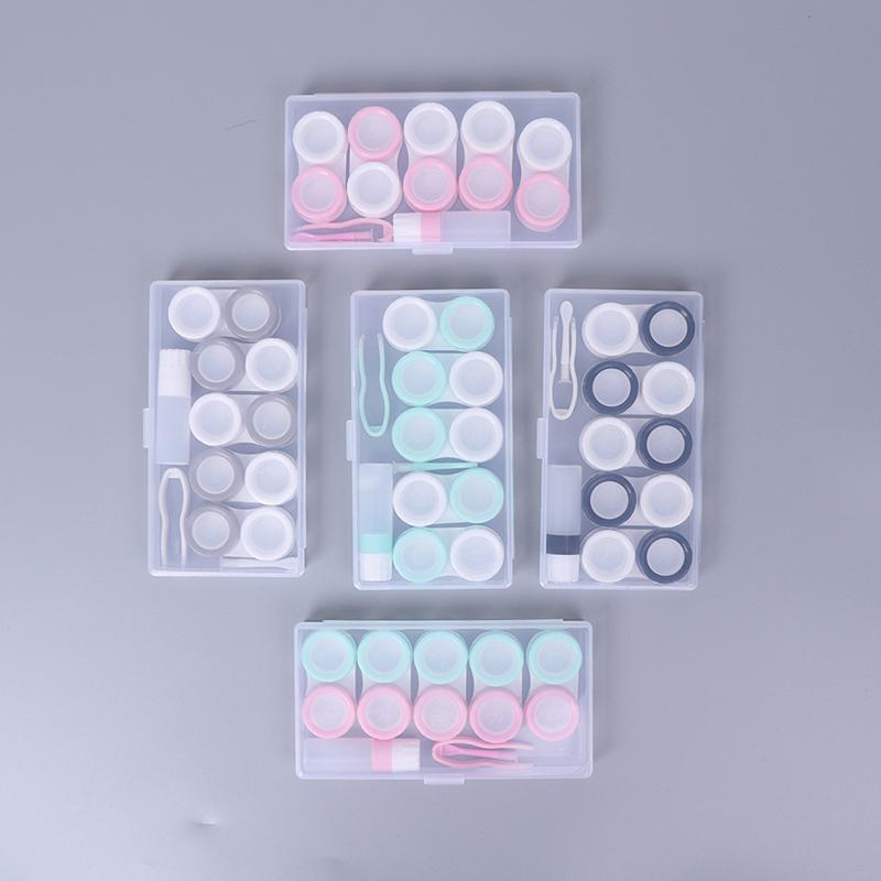 5 Pairs Contact Lens Case Cosmetic Contact Storage Box With Bottle And Tweezers