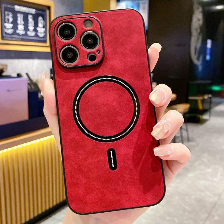 Lambskin Faux Leather Magnetic Case for iPhone 15 Pro Max, PU+TPU+PC Wear-resistant Shockproof Protective Cover