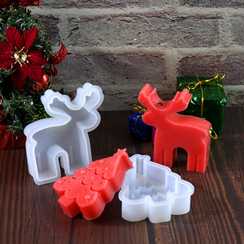 Candle Christmas Snowflake Silicone Molds Elk Xmas Tree Diy Home Decoration Craft Ornaments Soap Making Mold Tools New Year Gift