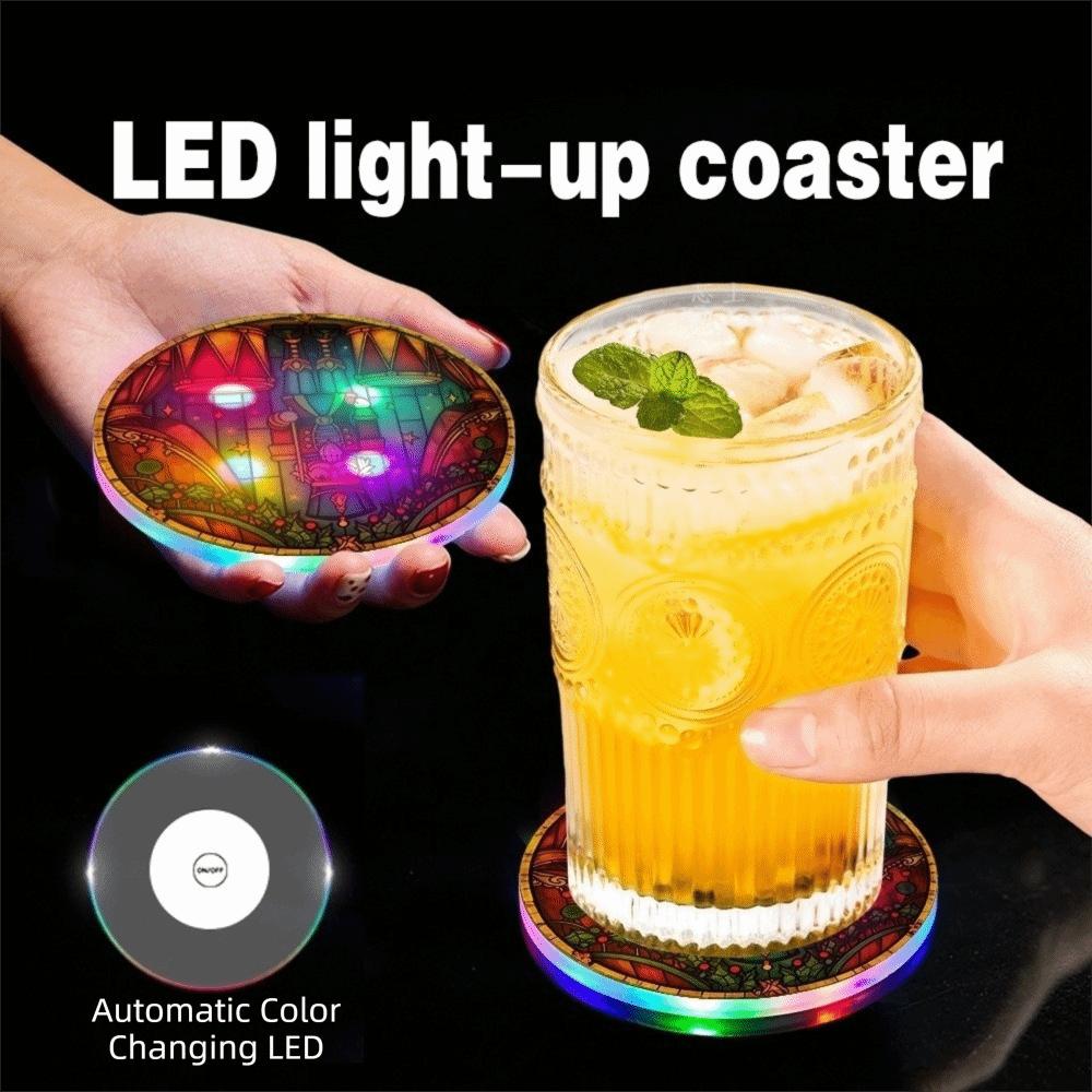 Round Shape LED Glowing Coaster Colorful Drink Pad Lightweight Christmas Acrylic Coaster  Bar Party