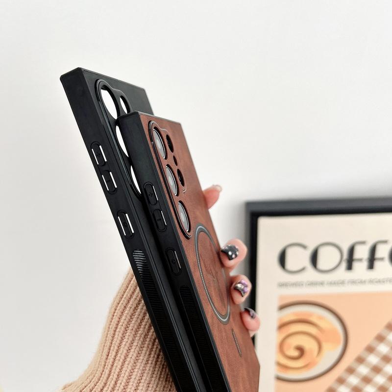 Deer Print Leather Magnetic Phone Cover For Samsung S25 Ultra S24 S23 Plus S22 Matte Slim Shockproof Wireless Charge Back Case
