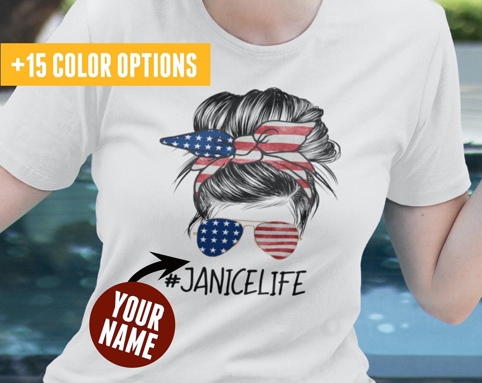 Custom American Name Shirt, Personalized 4th of July Tee, Custom Patriotic Shirt, American Shirt, Custom Messy Bun Mom Life Shirt, USA Mama M