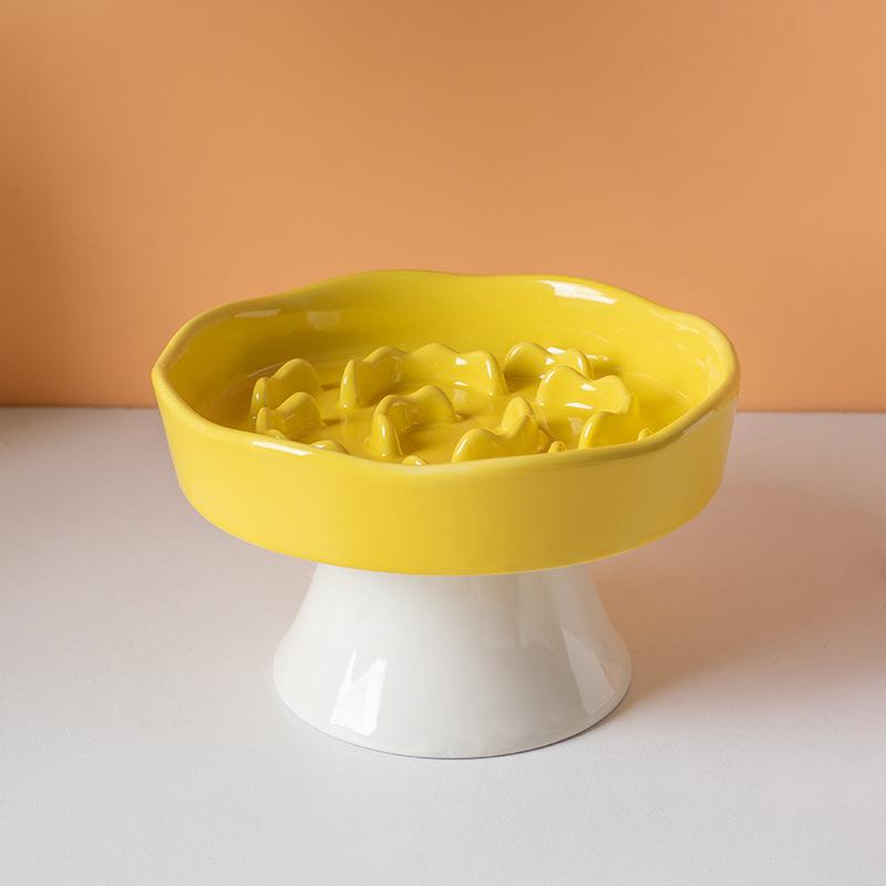 High-Leg Ceramic Slow Feeder Bowl - Anti-Choke, Neck Protection, Stable Design for Cats & Dogs