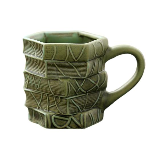 250ml Hand-painted Ceramic Book Stack Coffee Mug 3D Painted Heat-Resistant Cup Teacher Appreciation Mug Decorative Literary Cup