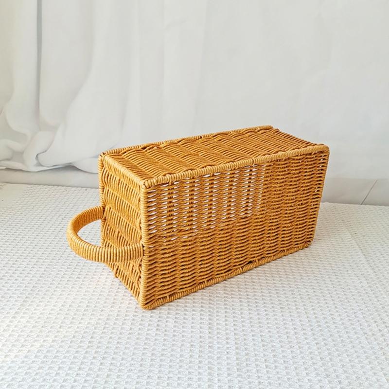 Plastic Rattan Finishing Basket for Desk Organization Desktop Small Item Organizer Portable Kitchen Storage Bin