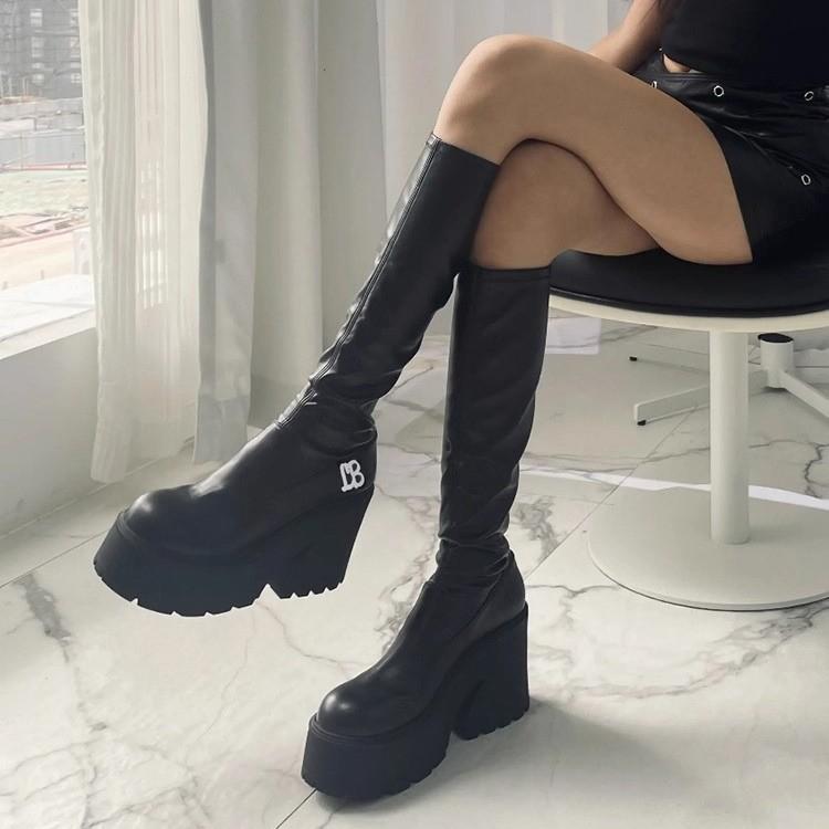 Qiao Feifei Boots Women's New High-end Foreign Thick-soled Boots Elastic Sleeve High Boots
