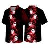 Men's Short Sleeve V-Neck Halloween Print Scrub Top with Chest Pocket