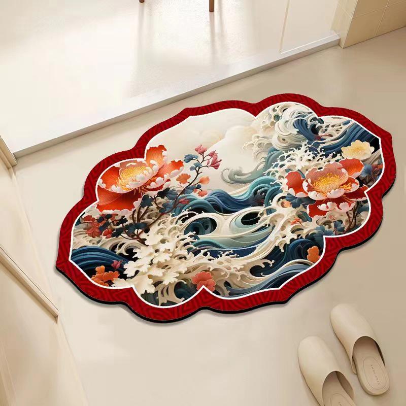 Chinese Floral Diatomaceous Earth Non-Slip Quick-Dry Floor Mat
