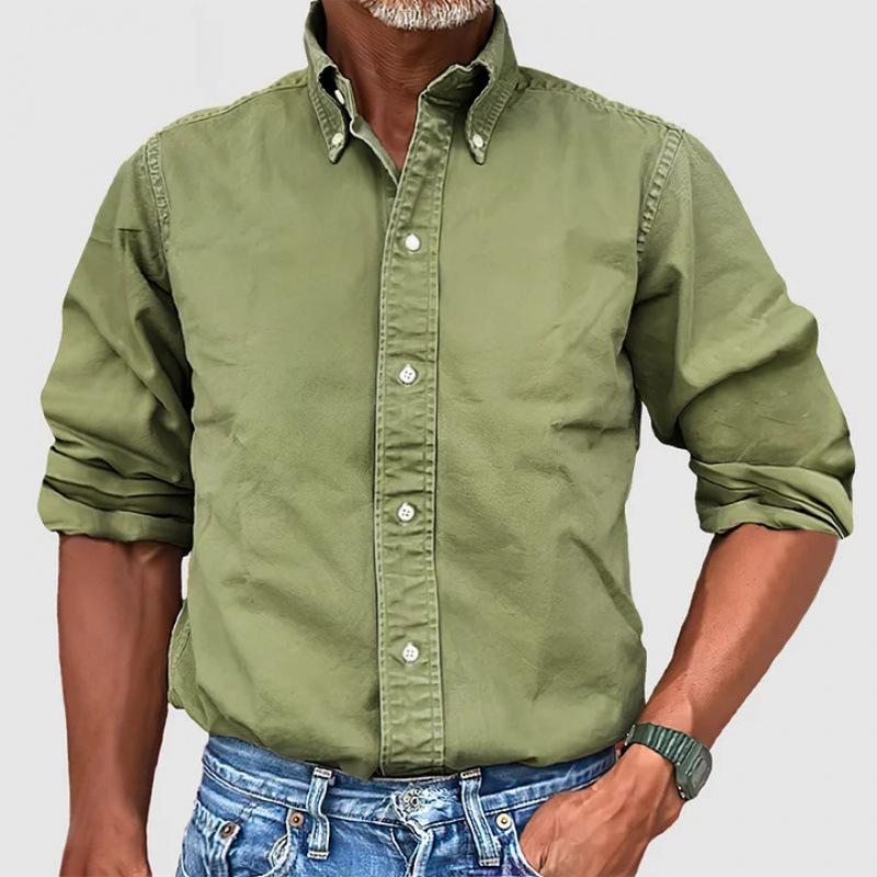 Men S Casual Business Solid Color Turn Down Collar 3 4 Sleeve Shirt