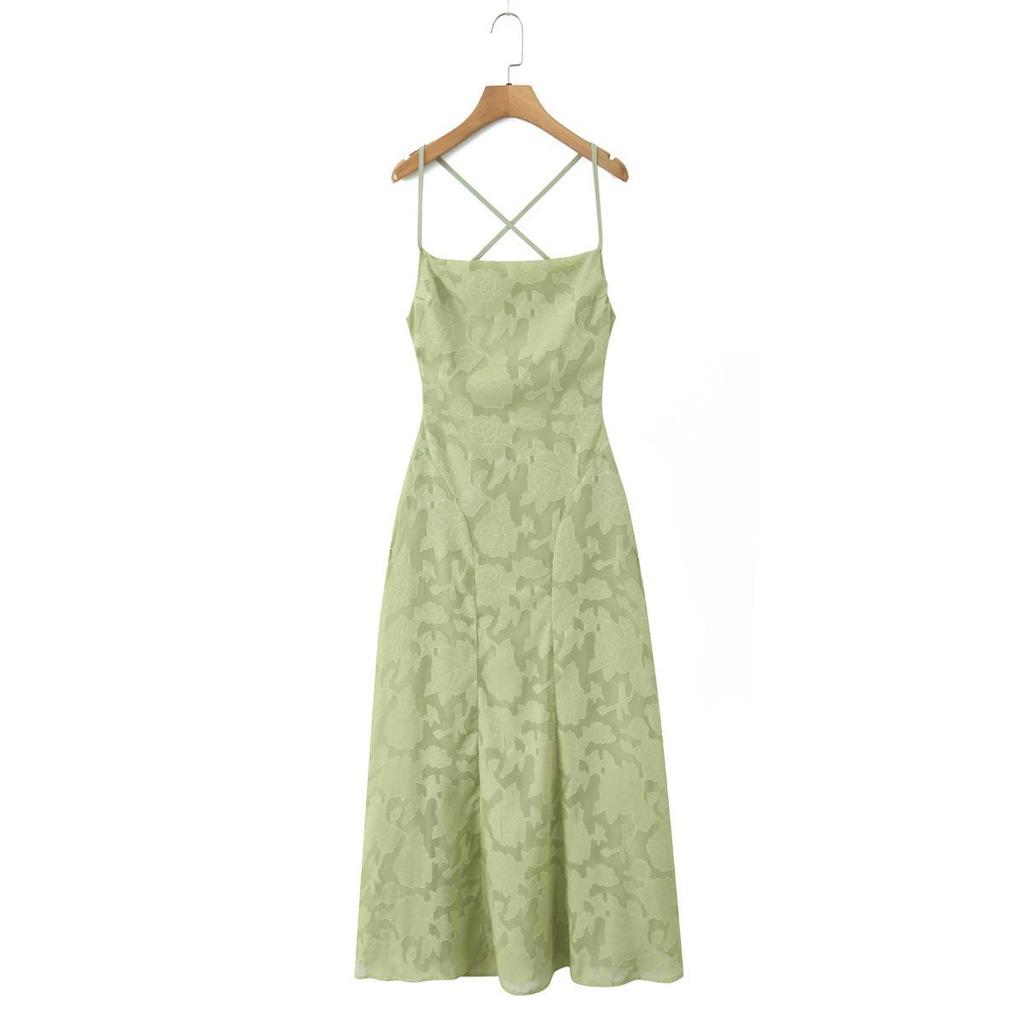 French Lace Cross-Strap Backless Summer Dress - Elegant and Slimming Waist-Cinched Design