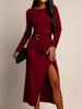 Elegant Retro Slim Fit Skirt with Waist Pleats & Metal Accents