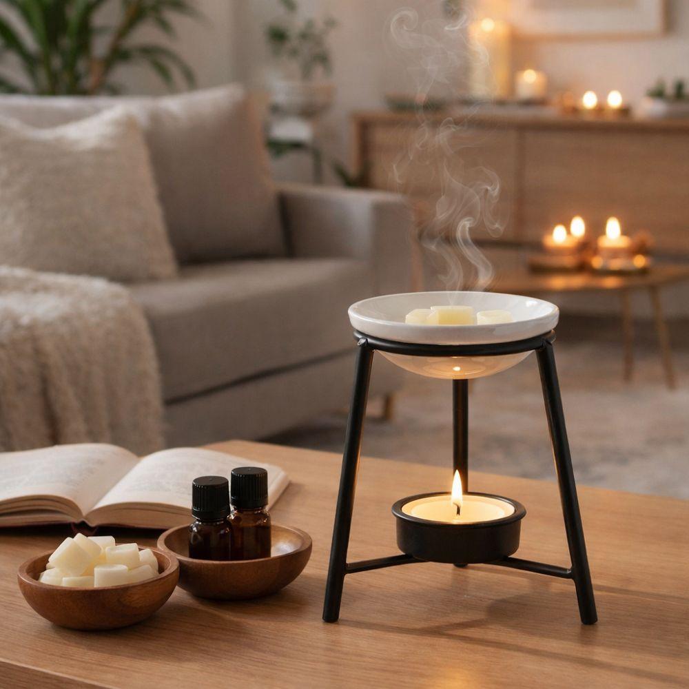 Iron Base Aromatherapy Stove Ceramic Bowl Aroma Diffuser Essential Oil Burner Spa Meditation