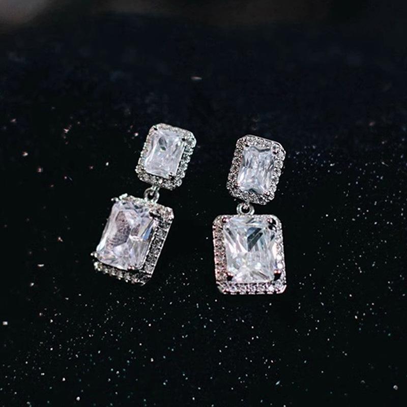 Light Luxury Geometric Earrings For Women, Square Zircon Design Earrings, Daily Wear Of Niche Jewelry