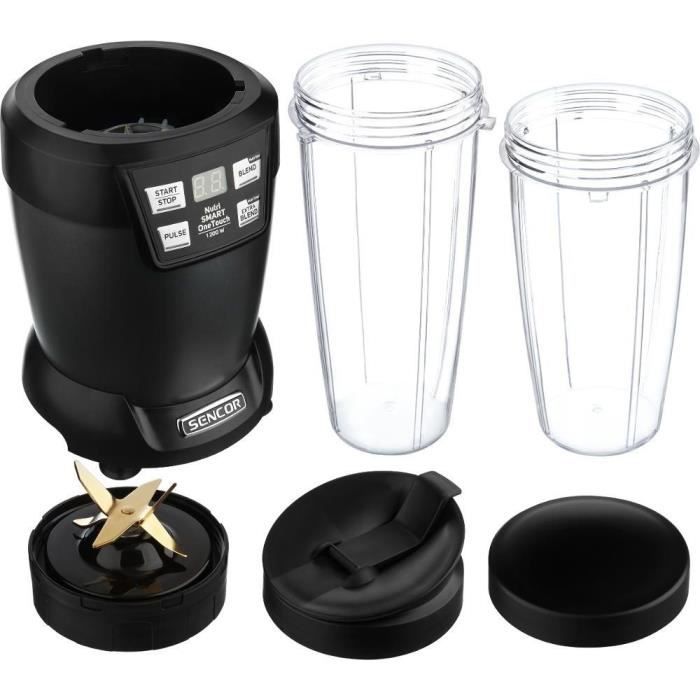 Blender nutritionnel Sencor SNB 6600BK - Broyage fruits et légumes entiers - Bol à emporter - 1200 W - Noir