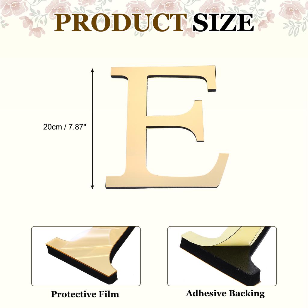 20cm 3D Mirror Acrylic Wall Sticker 26 English Letters Wall Sticker Decals Self-Adhesive Wall Art Mural Home Party Light Gold