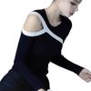 2025 Women's Korean Black Contrast Off-Shoulder Knit Top - Stylish and Unique Early Autumn Design