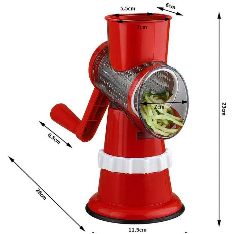 Feliator Manual 3-in-1 Ayawaska Slicer, 3 Interchangeable Stainless Steel Blades, Non-Slip Suction Base, Red Kitchen Tool