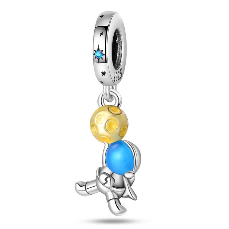 New S925 Silver Color Astronaut Spaceship Space Series Charms Beads Fit  S925 Original Bracelets DIY Anniversary Jewelry