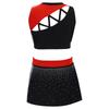 Girls Dance Crop Top and Skirt Set Sleeveless Rhinestone Design Side Slit Cheerleading Costume