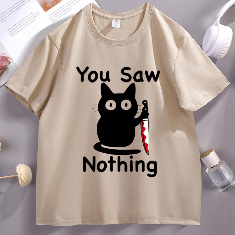 You Saw Nothing T Shirt Spooky Cat Halloween TShirt Funny Graphic Tees Short Sleeve Round Neck Printed Graphic Tees