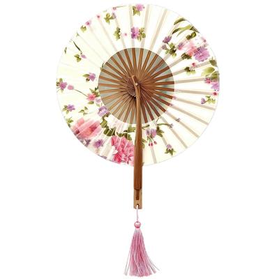 YONIK Folding Japanese Bamboo Elegant Floral Includes Fan Perfect for Fireworks Japanese Gift Women's Fan, Round, Style, Foldable, Ribs, Silk, Print,