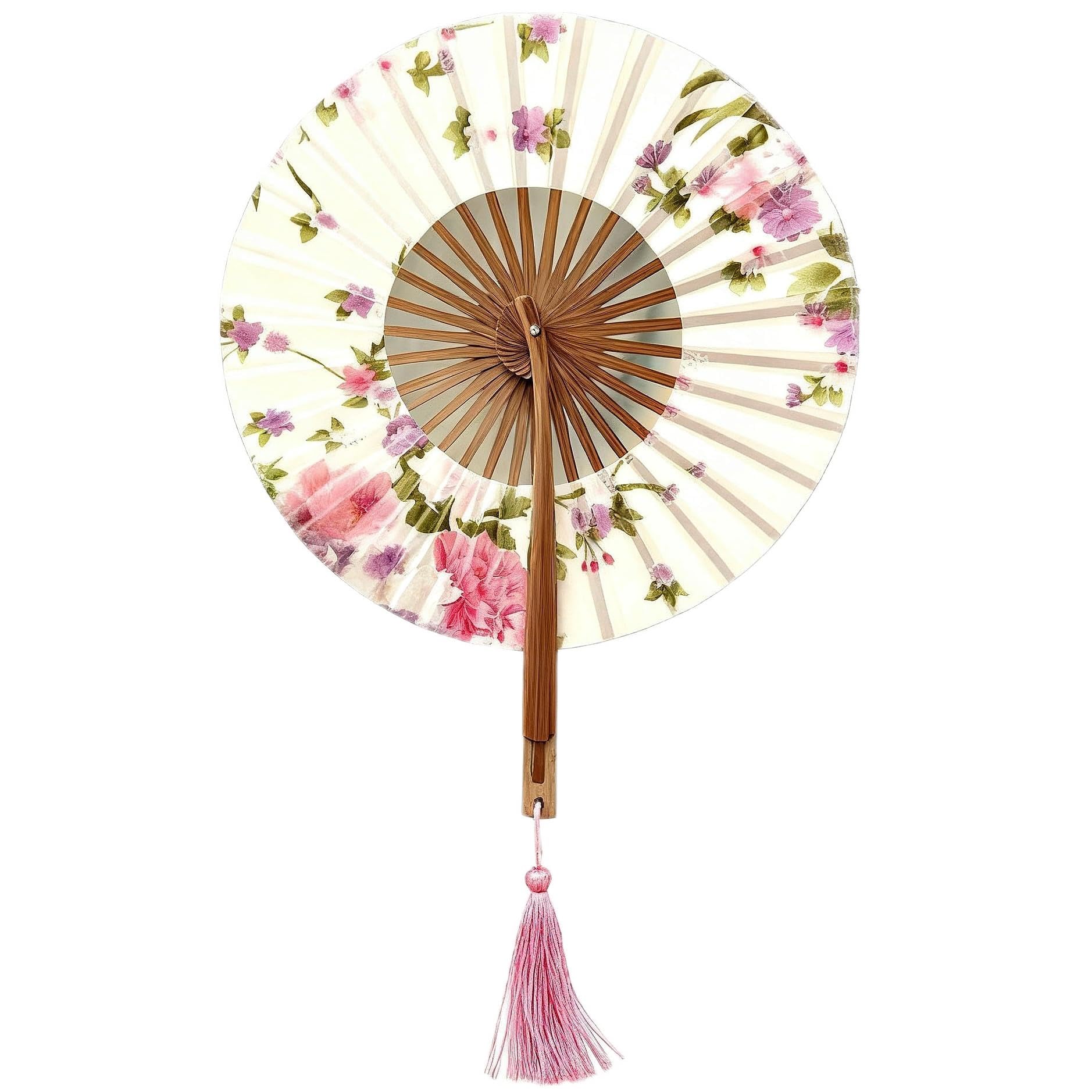 

YONIK Folding Japanese Bamboo Elegant Floral Includes Fan Perfect for Fireworks Japanese Gift Women s Fan, Round, Style, Foldable, Ribs, Silk, Print,