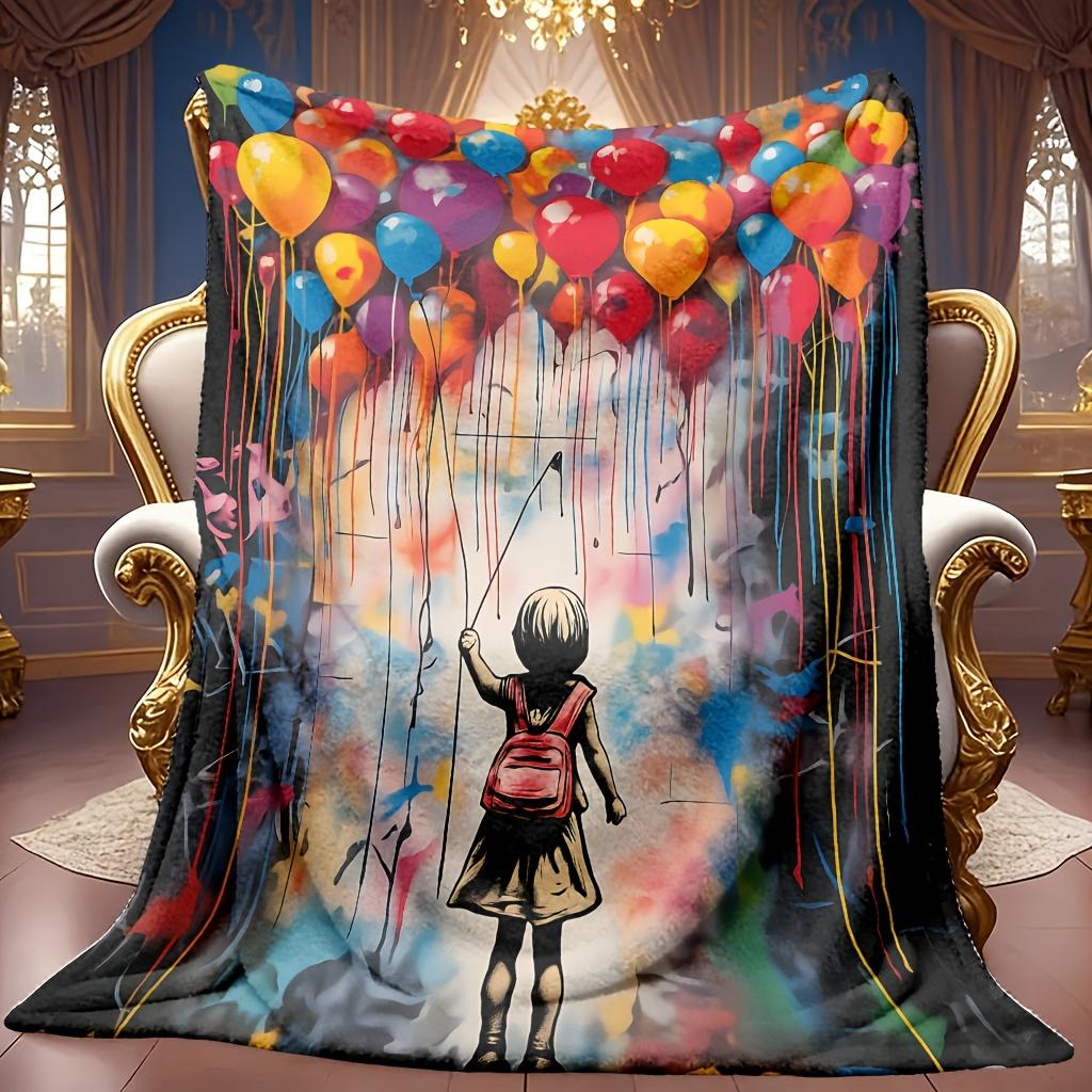 One Comfortable Balloon Floating Theme Flannel Blanket Soft High-Definition Digital Print Cooling Blanket All-Season Use! Soft Breathable 100% Polyest